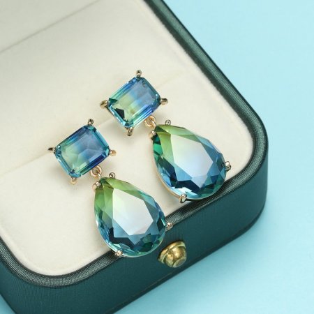 Fashion Green Gradient Color Cubic Zirconia Drop Shape Engagement Earings