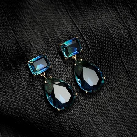 Fashion Green Gradient Color Cubic Zirconia Drop Shape Engagement Earings