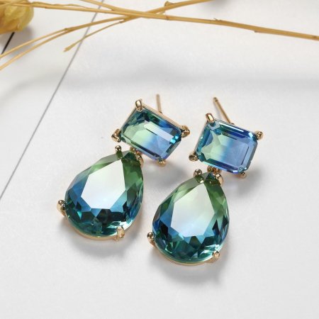 Fashion Green Gradient Color Cubic Zirconia Drop Shape Engagement Earings