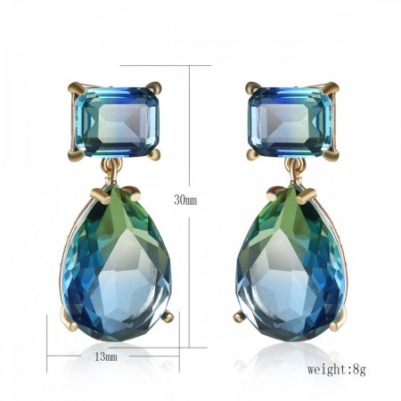 Fashion Green Gradient Color Cubic Zirconia Drop Shape Engagement Earings