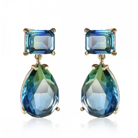 Fashion Green Gradient Color Cubic Zirconia Drop Shape Engagement Earings