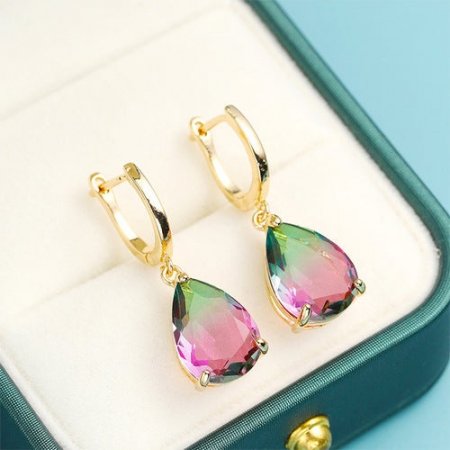 Fashion Gradient Color Cubic Zirconia Drop Shape Engagement Earings