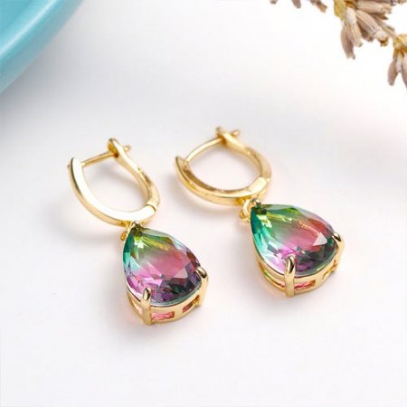 Fashion Gradient Color Cubic Zirconia Drop Shape Engagement Earings