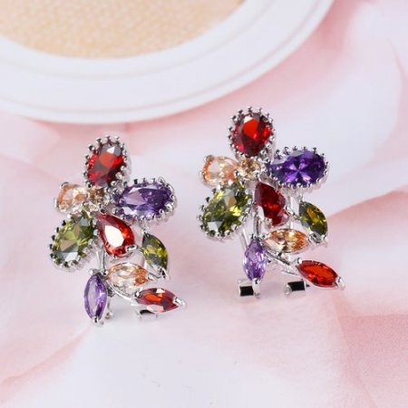 Fashion Multicolor Cubic Zirconia Drop Shape Engagement Earrings