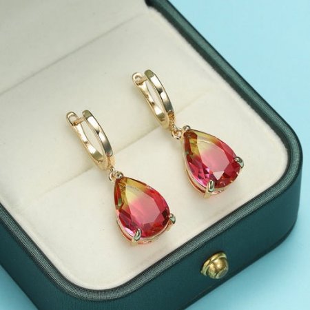 Fashion Yellow Red Color Cubic Zirconia Drop Shape Engagement Earings