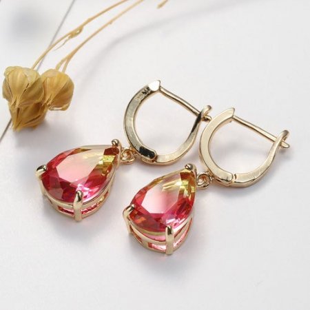 Fashion Yellow Red Color Cubic Zirconia Drop Shape Engagement Earings