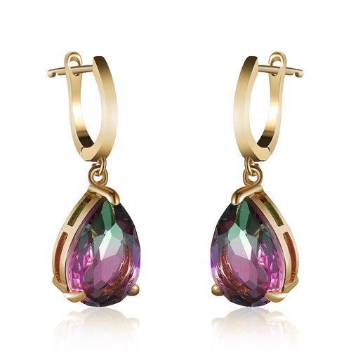 Fashion Gradient Color Cubic Zirconia Drop Shape Engagement Earings