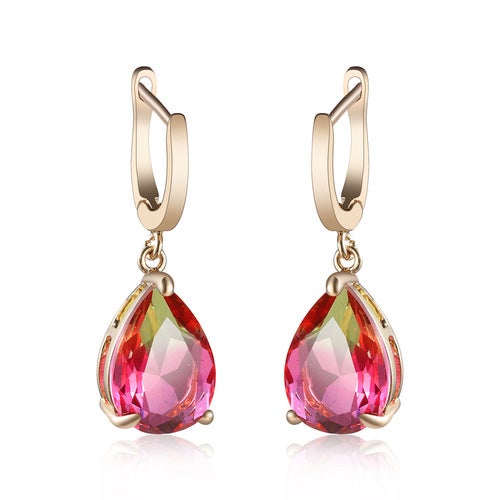 Fashion Yellow Red Color Cubic Zirconia Drop Shape Engagement Earings